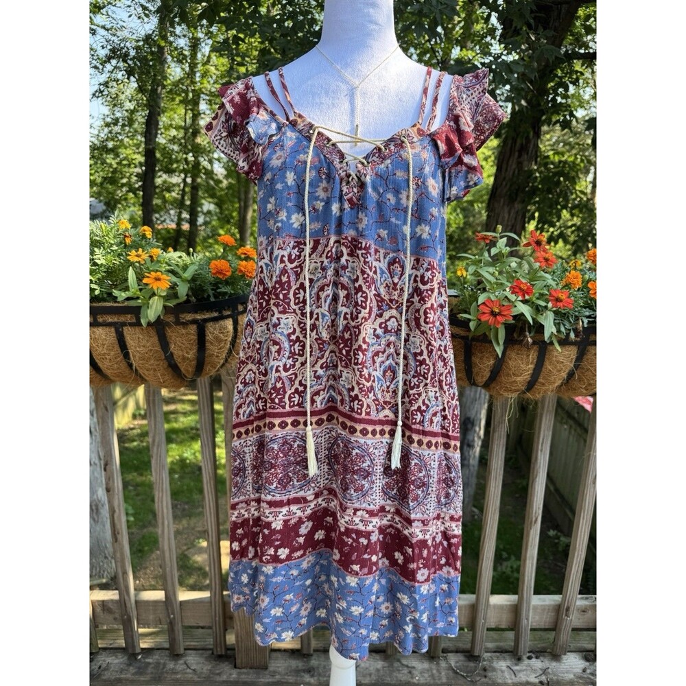 Sadie & Sage Anthropologie Boho Lace Top Strappy Mini Sun Dress Women's Medium